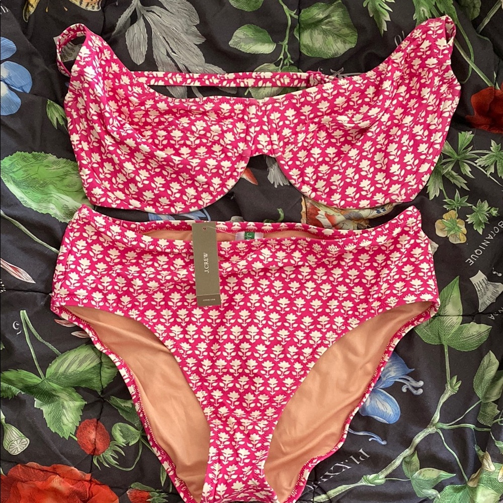 J. Crew Floral Pink Bikini in Pink Stamp Floral